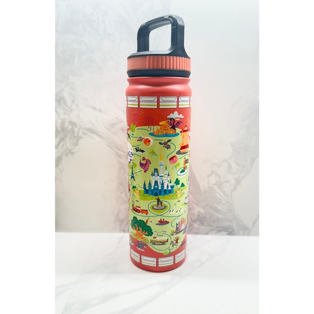 Disney Parks Walt Disney World Resort Map Coral Red Stainless Steel Bottle